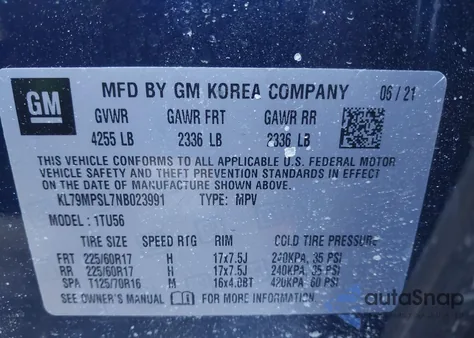 2022 Chevrolet Trailblazer Fwd Lt z USA, uszkodzony, nr VIN KL79MPSL7NB023991